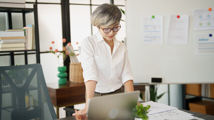 Senior business asian woman mature working in office