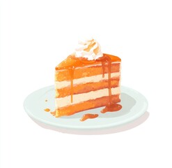Slice of layered cake with caramel sauce and whipped cream (1)