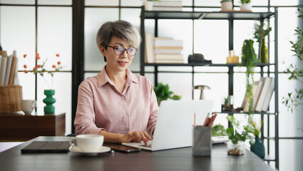 Senior business asian woman mature working in office
