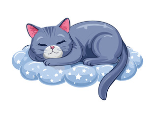 Peaceful Grey Cat Sleeping On Blue Cloud