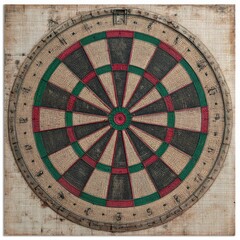 Vintage dartboard on a rustic wooden panel