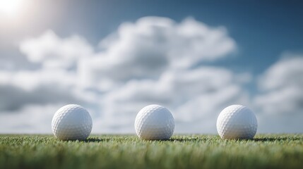 Three golf balls on a grassy putting green.