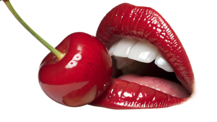Red Lips Cherry Bite Isolated
