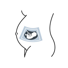 Pregnant woman's profile with visible ultrasound image of fetus.
