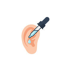 Illustration depicts an ear receiving ear drops from a dropper, medical treatment.