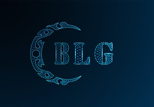 Low poly letter logo BLG design. BLG letter logo low poly vector design on blue color gradient background. BLG logo low poly design