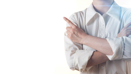 Business concept. A confident gesture by a female leader with leadership and innovative attitude.