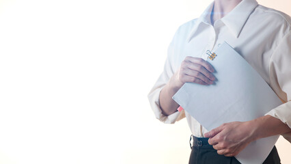 Business concept. A confident gesture by a female leader with leadership and innovative attitude.