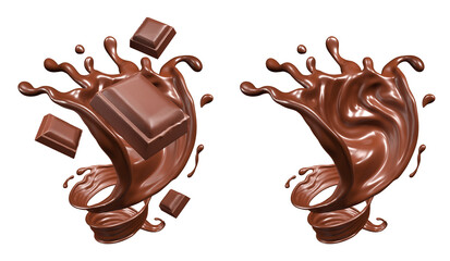 Chocolate Splash with Chocolate Bar 3d, Delicious Melted and Solid Cocoa Treat