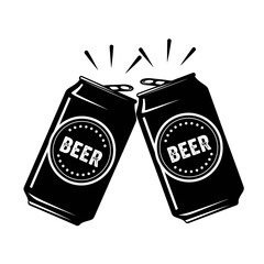 Vector art of two beer cans toasting, isolated on white background