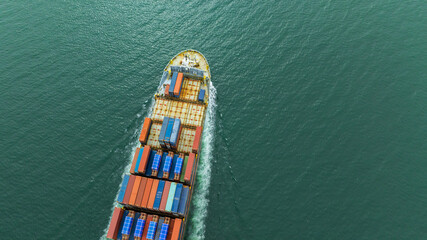 Aerial view of the freight shipping transport system cargo ship container. international...
