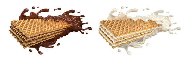 Crispy Wafer with splashing chocolate or milk 3D render food illustration