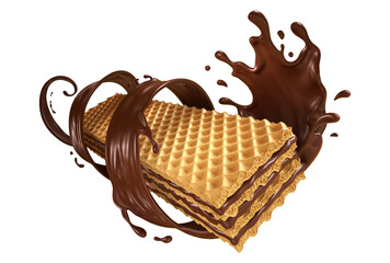 Crispy Wafer with chocolate splash 3D realistic food illustration