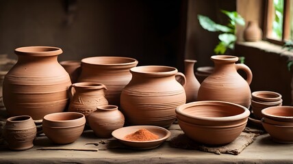 Traditional Bangladeshi Clay Pots – Handmade Earthenware in Rustic Light