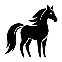 Black Silhouette Depicts A Standing Horse Profile With Flowing Mane And Tail