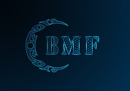 Low poly letter logo BMF design. BMF letter logo low poly vector design on blue color gradient background. BMF logo low poly design