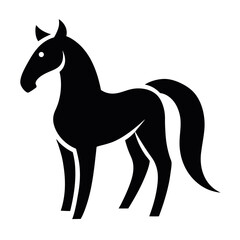 Isolated Silhouette of a Black Horse with a Flowing Tail on White Background