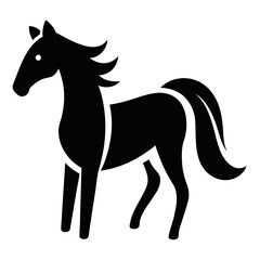 Simple Black Horse Silhouette Standing with Elegant Mane and Tail Design