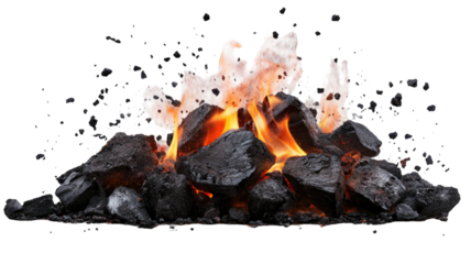 Smoldering Burning Coals with Glowing Embers and Heat Texture Isolated on White Background