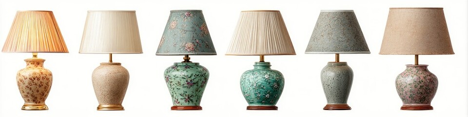 Table lamps with pleated shades and ceramic bases