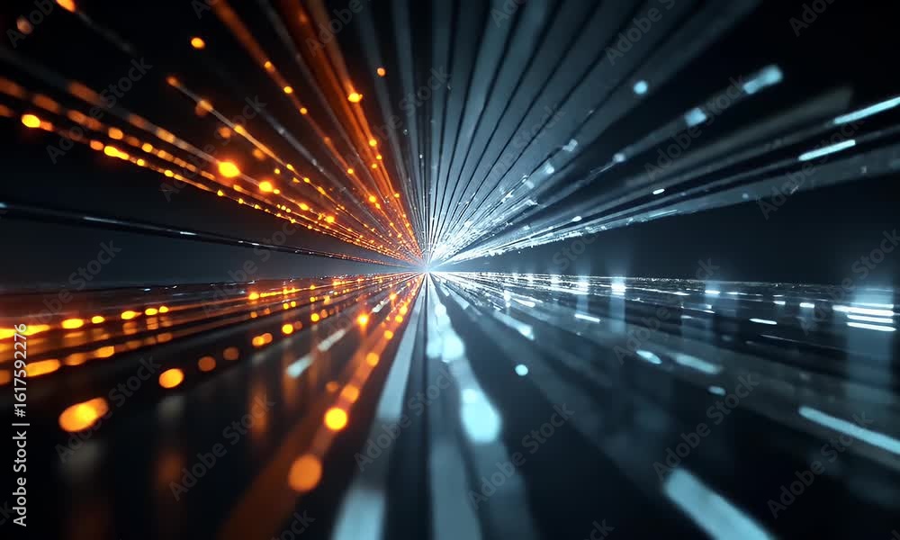 Poster abstract futuristic digital background with a glowing spiral tunnel, representing data transfer and 