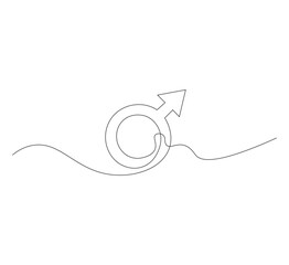 Obraz premium Vector continuous line drawing of male gender icon. One line male gender icon vector background. Male gender. white background