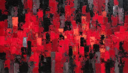 Fotobehang Abstracte kunst Vibrant abstract red and black oil painting featuring textured blocks, creating dynamic visual experience that evokes strong emotions  © Kunut