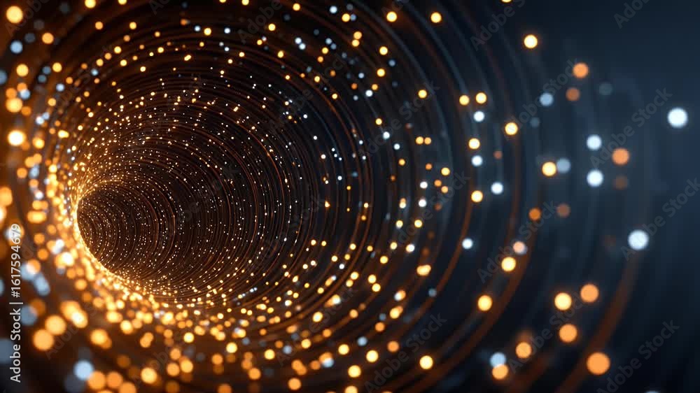 Poster abstract futuristic digital background with a glowing spiral tunnel, representing data transfer and 