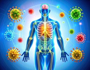 Human anatomy with viruses