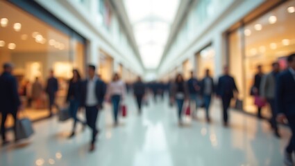 Blurred people walking in shopping mall interior retail store concept