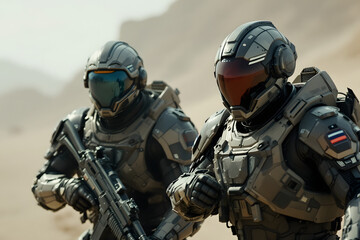Futuristic Soldiers Protecting the Frontier Ready for Battle Mission