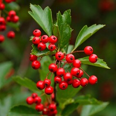 Obraz premium Red berries on green leaves