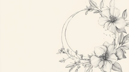 a collection of artistic botanical circles featuring delicate hand-sketched floral borders, intricately drawn with continuous stroke leaves and minimalist wreath designs, forming elegant