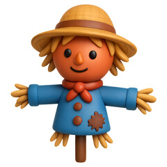 3D illustration of scarecrow with straw hat with transparent background