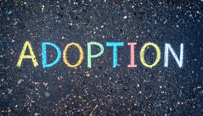 Colorful chalk word adoption on asphalt