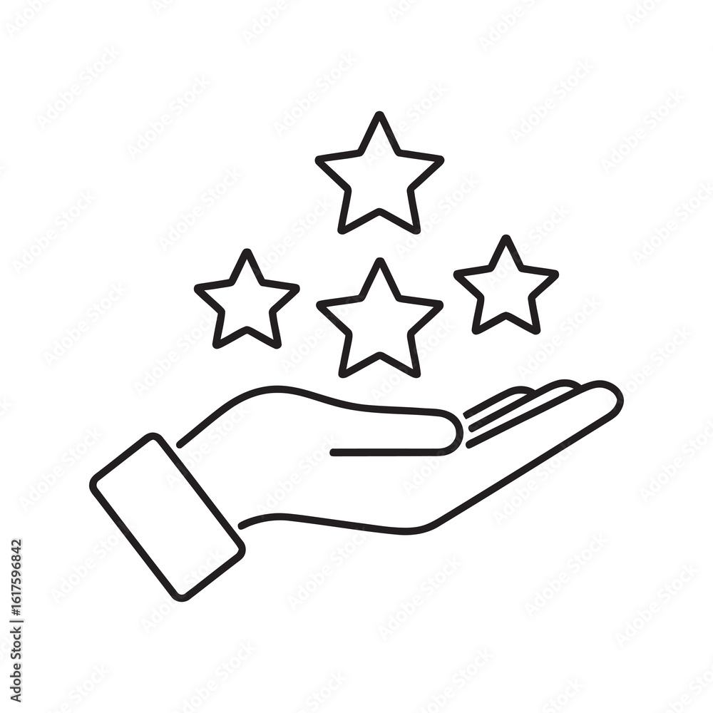 Poster five star rating icon with hand for customer review and quality feedback representing best service s