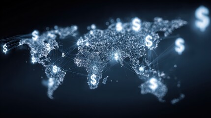 A world map with a network of dots