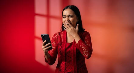 Indonesian woman reacts to smartphone content