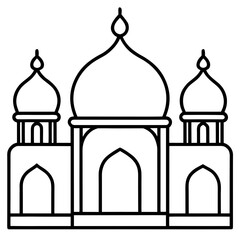 Simple Three-Dome Mosque Vector – Outline Style 