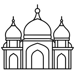 Simple Three-Dome Mosque Vector – Outline Style 