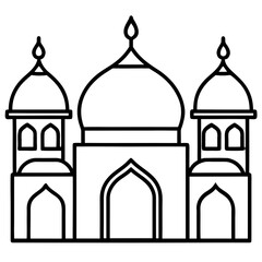 Simple Three-Dome Mosque Vector – Outline Style 