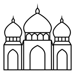 Simple Three-Dome Mosque Vector – Outline Style 