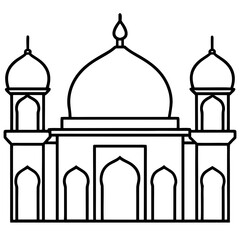 Simple Three-Dome Mosque Vector – Outline Style 