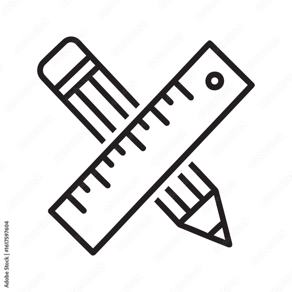 Poster design and drafting icon with pencil and ruler for technical drawing and measurement representing ar