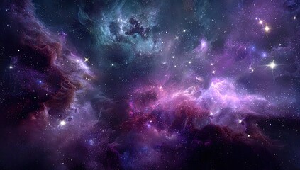 Fototapeta premium Cosmic Nebula Stellar Cloudscape, Galactic Formation, Deep Space, Purple Hues, Background Image