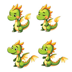 Obraz premium Cartoon baby dragons standing in calm poses