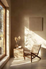 Elegant interior with natural light highlighting minimalist decor in a cozy corner