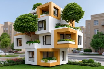 Futuristic Sustainable Modular Building with Integrated Greenery