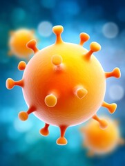 Detailed Holographic Rendering of a Virus in Yellow and Orange