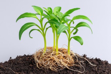 Close up of Green Seedlings Sprouting in Soil